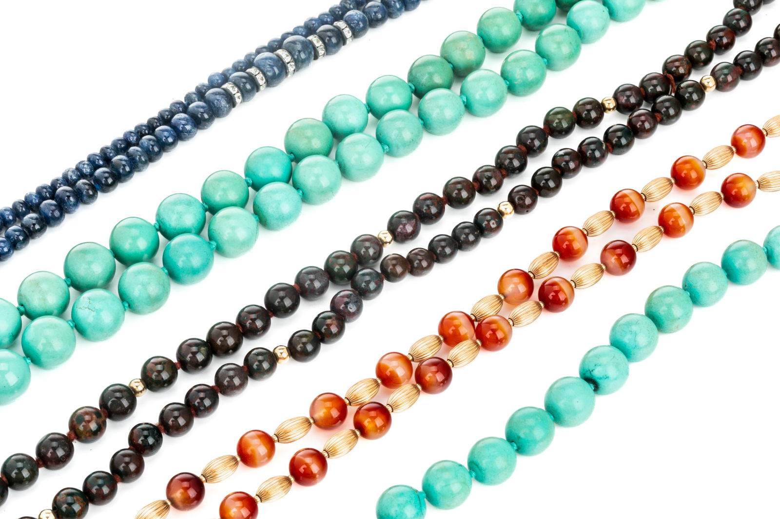 FIVE BEADED SEMI-PRECIOUS STONE NECKLACES (1 of 2)