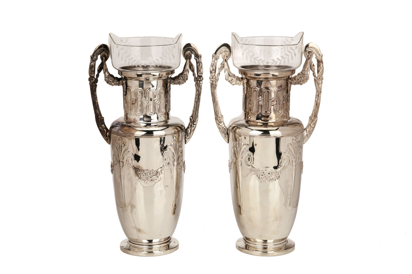 PAIR OF RUSSIAN FABERGE SILVER AND GLASS VASES, 17 (1 of 3)