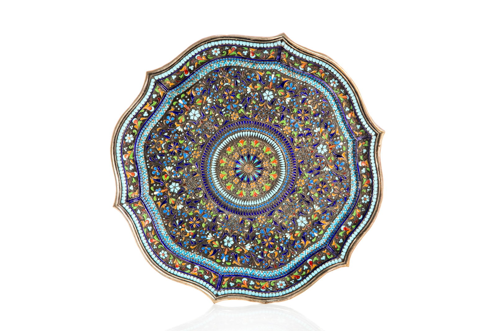 RUSSIAN CLOISONNE ENAMELED SILVER DISH (1 of 4)