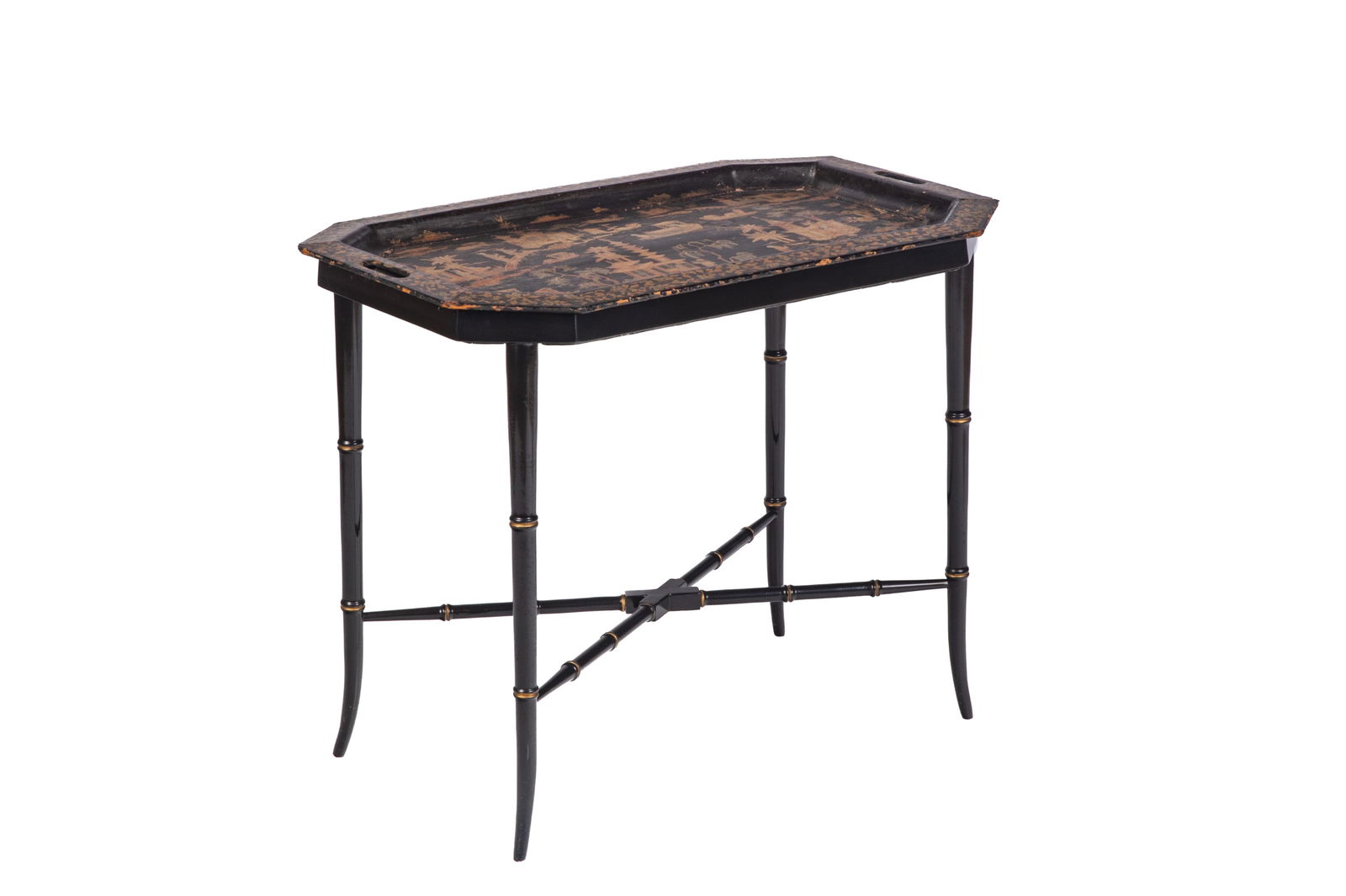 ANTIQUE CHINOISERIE PAPIER MACHE TRAY ON TABLE (1 of 5)