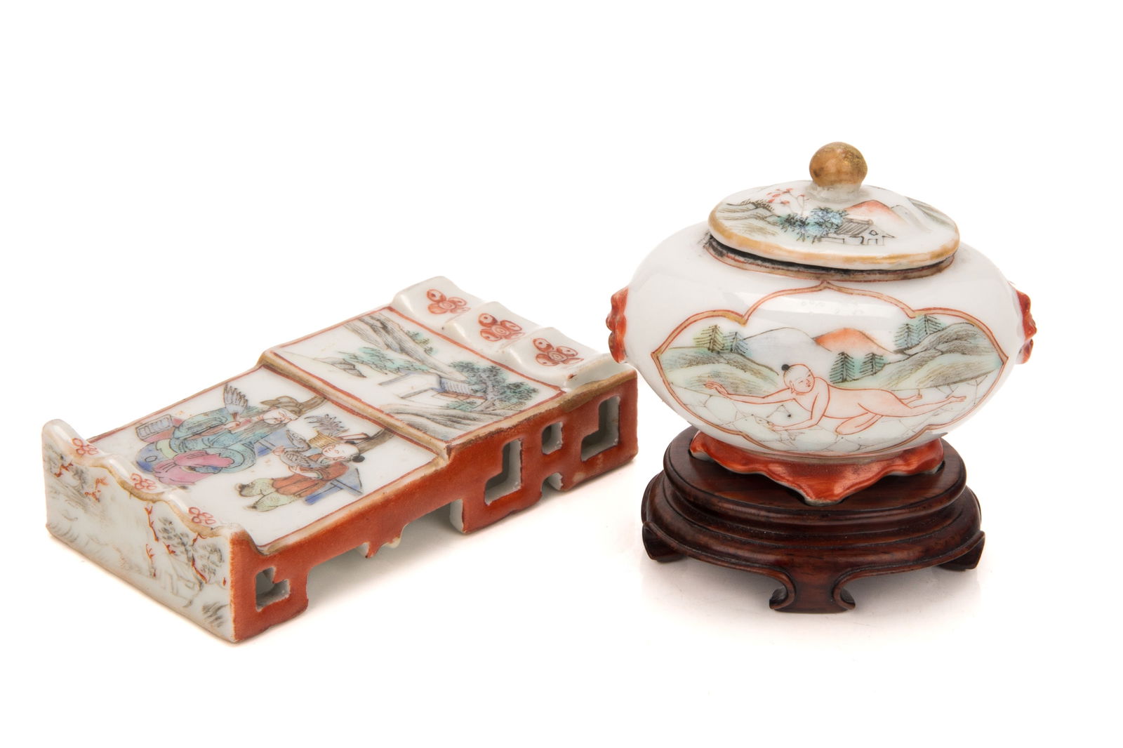TWO SCHOLAR'S FAMILLE ROSE PORCELAIN DESK ITEMS (1 of 4)
