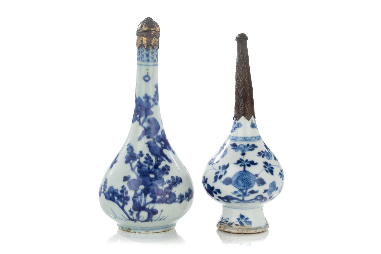 TWO EARLY BLUE & WHITE PORCELAIN ROSEWATER BOTTLES (1 of 5)