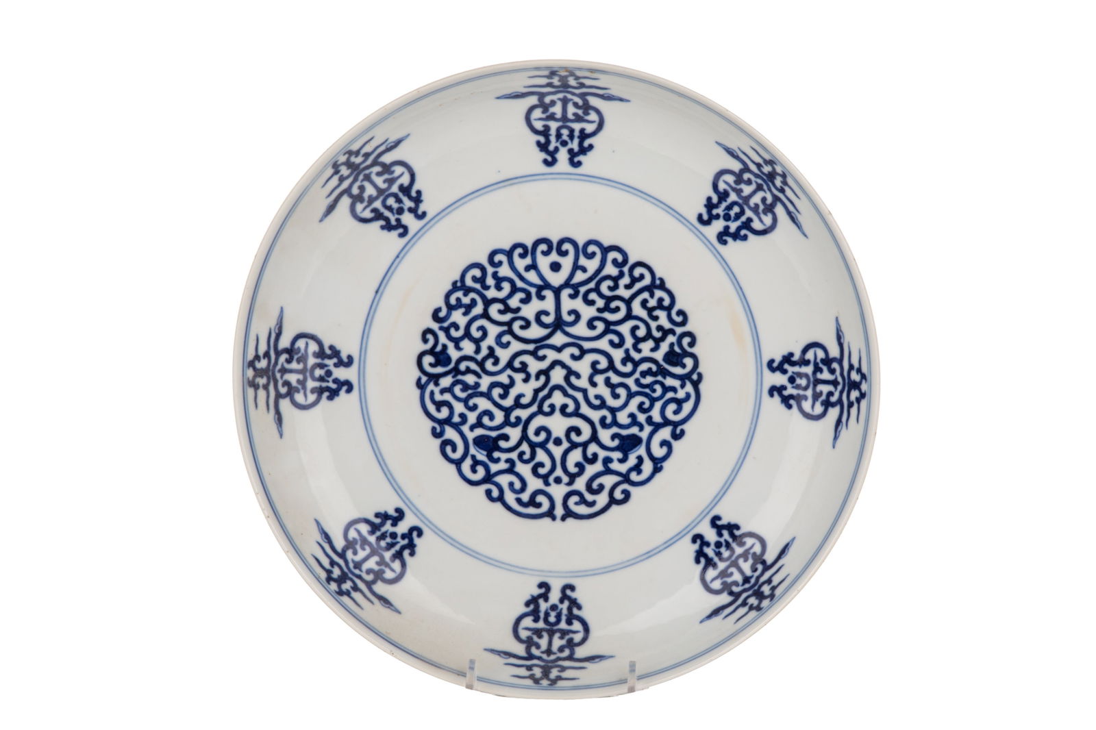 BLUE AND WHITE SHOU "LONGEVITY" PORCELAIN DISH (1 of 4)