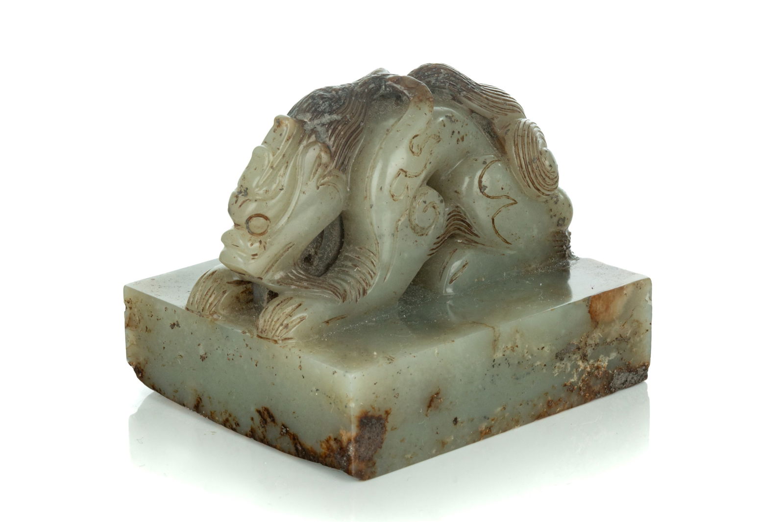 RARE & UNUSUAL CELADON JADE MYTHICAL BEAST SEAL (1 of 5)