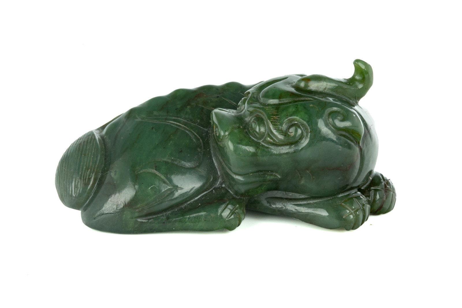 A BIXIE MYTHICAL BEAST GREEN JADE SCULPTURE (1 of 6)