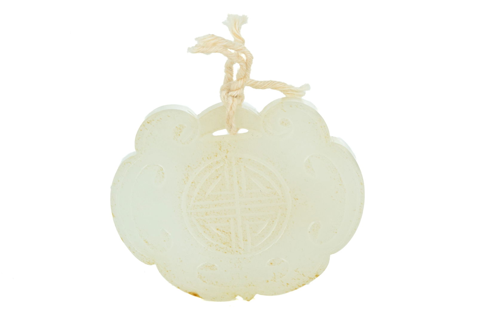 CARVED WHITE JADE 'FORTUNE' PATTERN PENDANT (1 of 3)