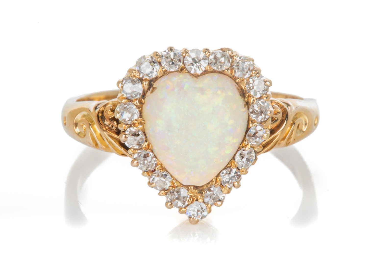 ANTIQUE 18K GOLD WHITE OPAL AND DIAMOND RING, 4.4g (1 of 3)
