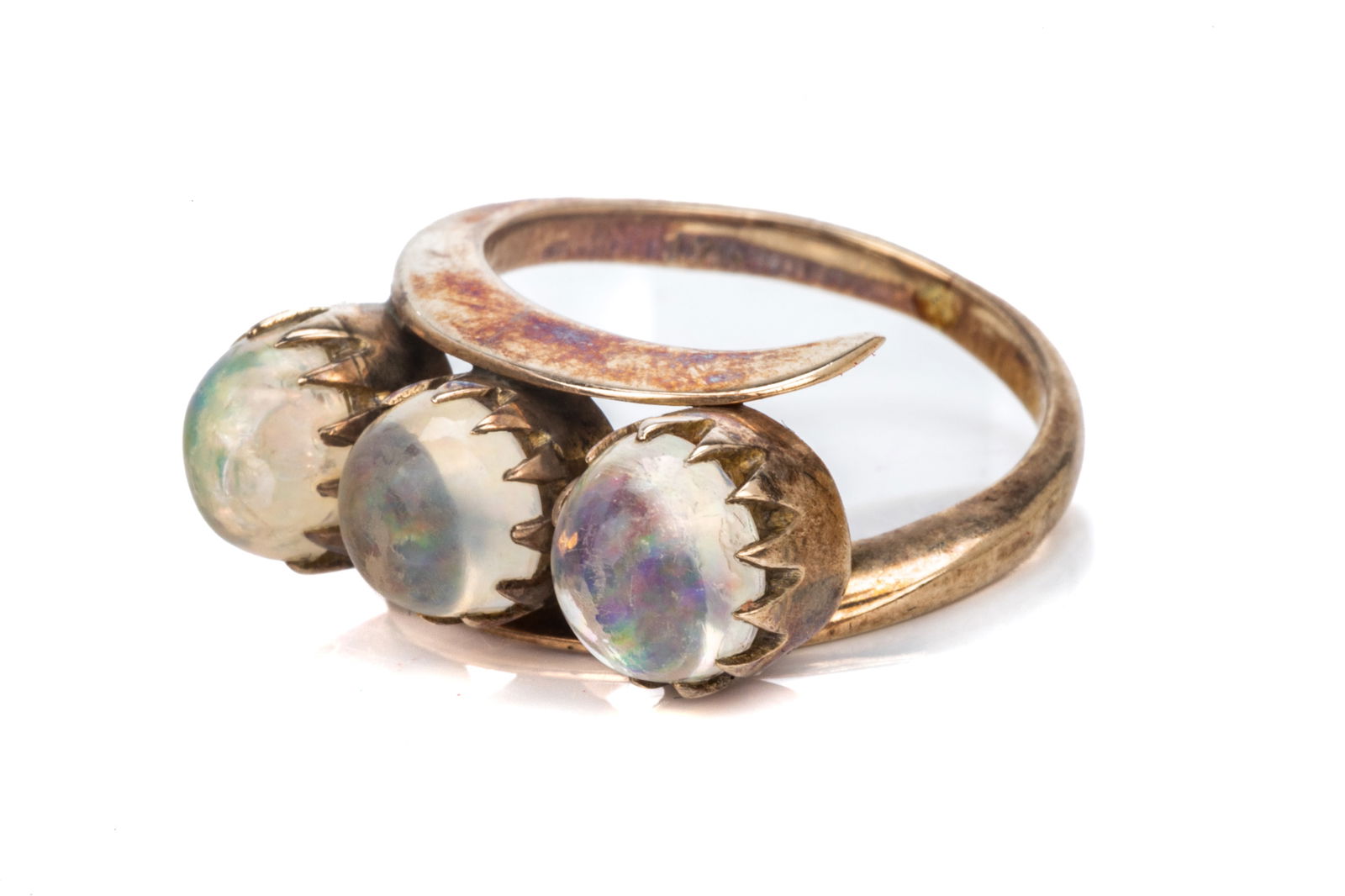 ANTIQUE 14K GOLD TRIPLE OPAL DRESS RING, 4.9g (1 of 3)