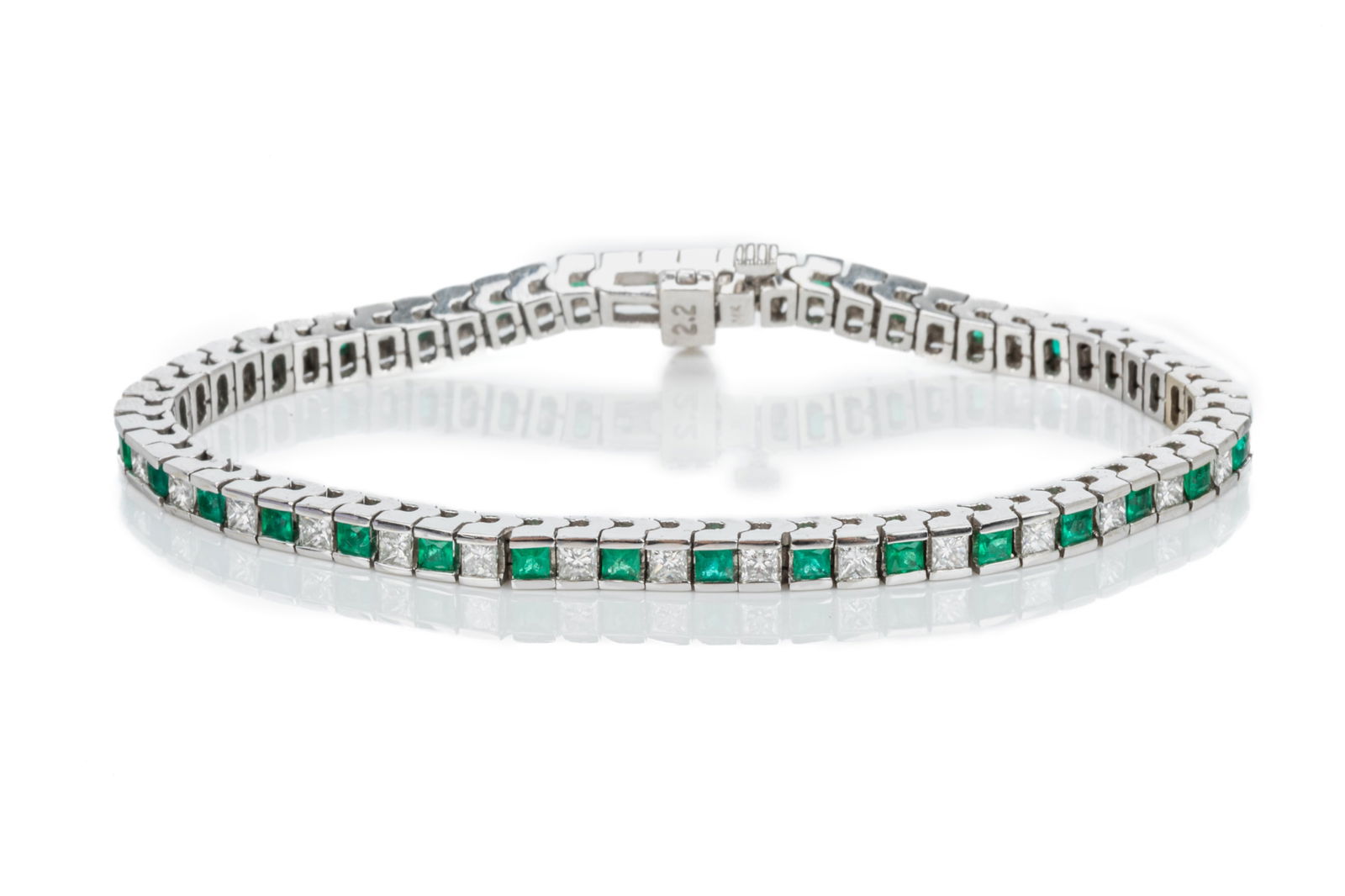 14K GOLD EMERALD AND DIAMOND LINE BRACELET, 16.4g (1 of 4)