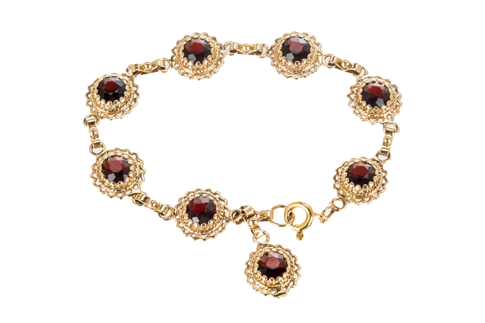 14K YELLOW GOLD AND GARNET BRACELET, 12g (1 of 3)
