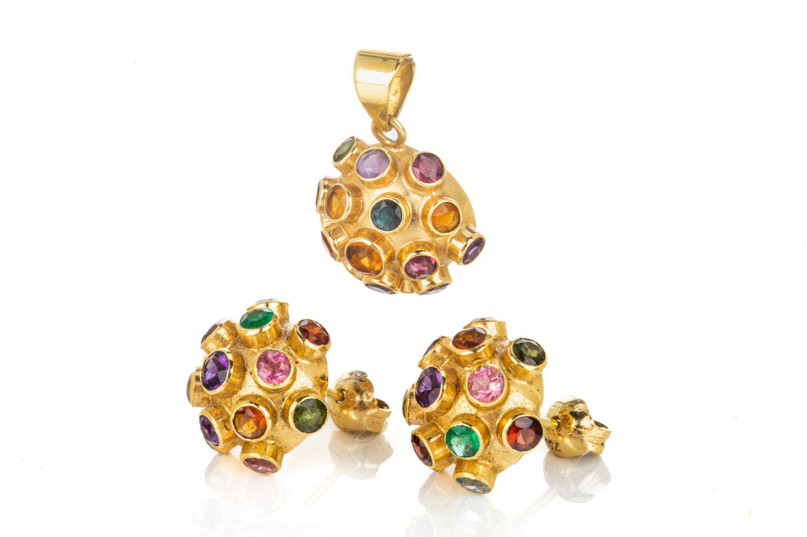 PAIR OF 14K GOLD GEM-SET EARRINGS & PENDANT, 4.6g (1 of 3)