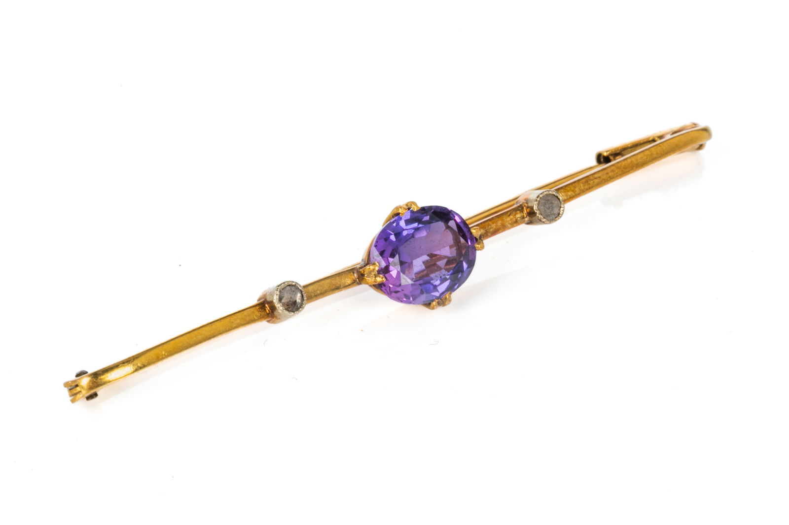 ANTIQUE GOLD DIAMOND GEM-SET BAR BROOCH. 4.3g (1 of 3)