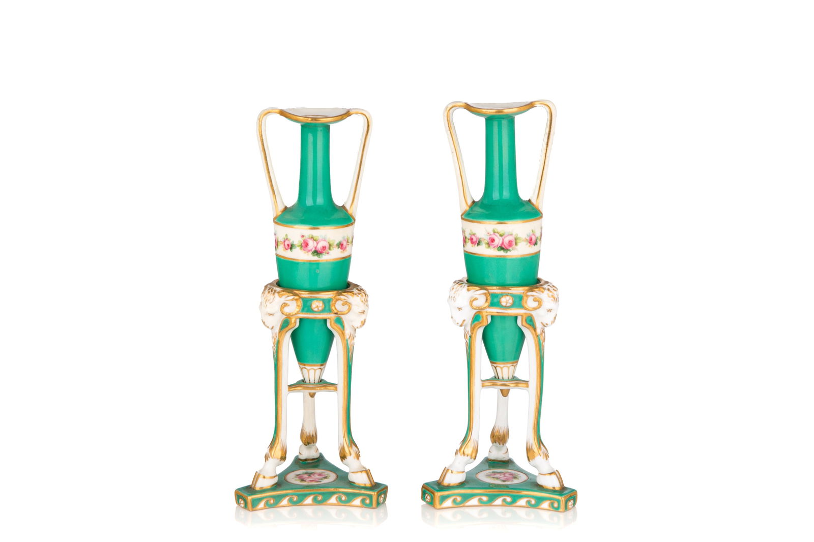 PAIR OF MINIATURE ENGLISH PORCELAIN URNS (1 of 2)