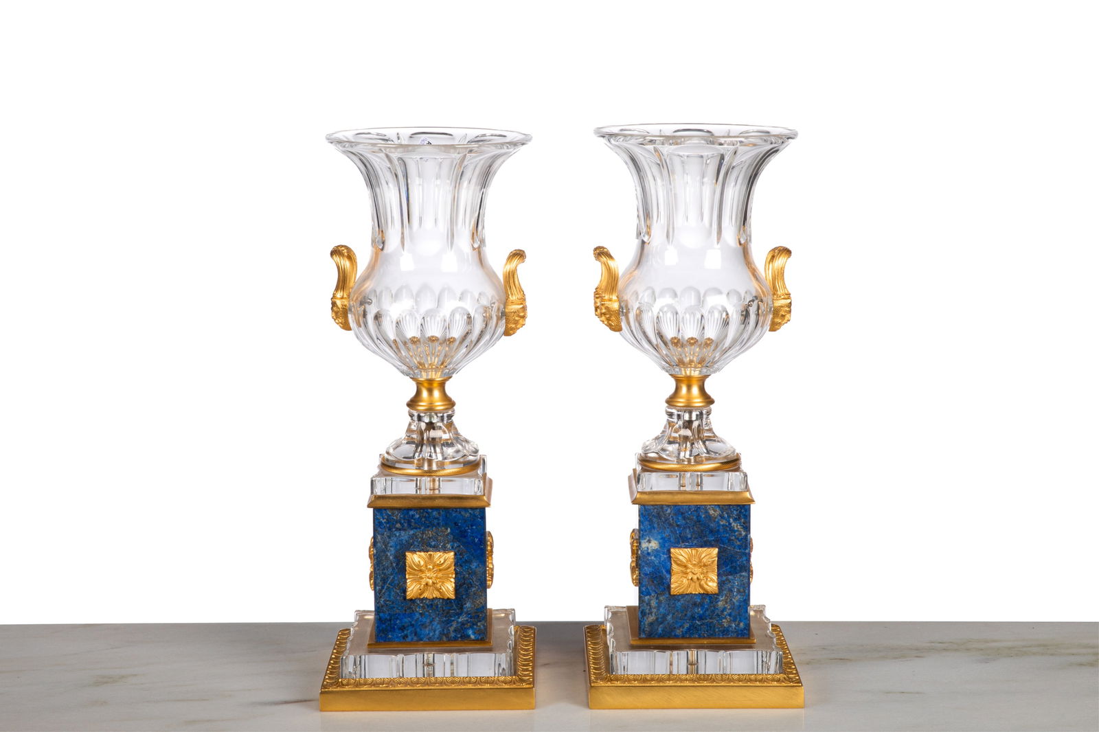 PAIR OF DECORATIVE GLASS AND BRONZE TABLE URNS (1 of 3)