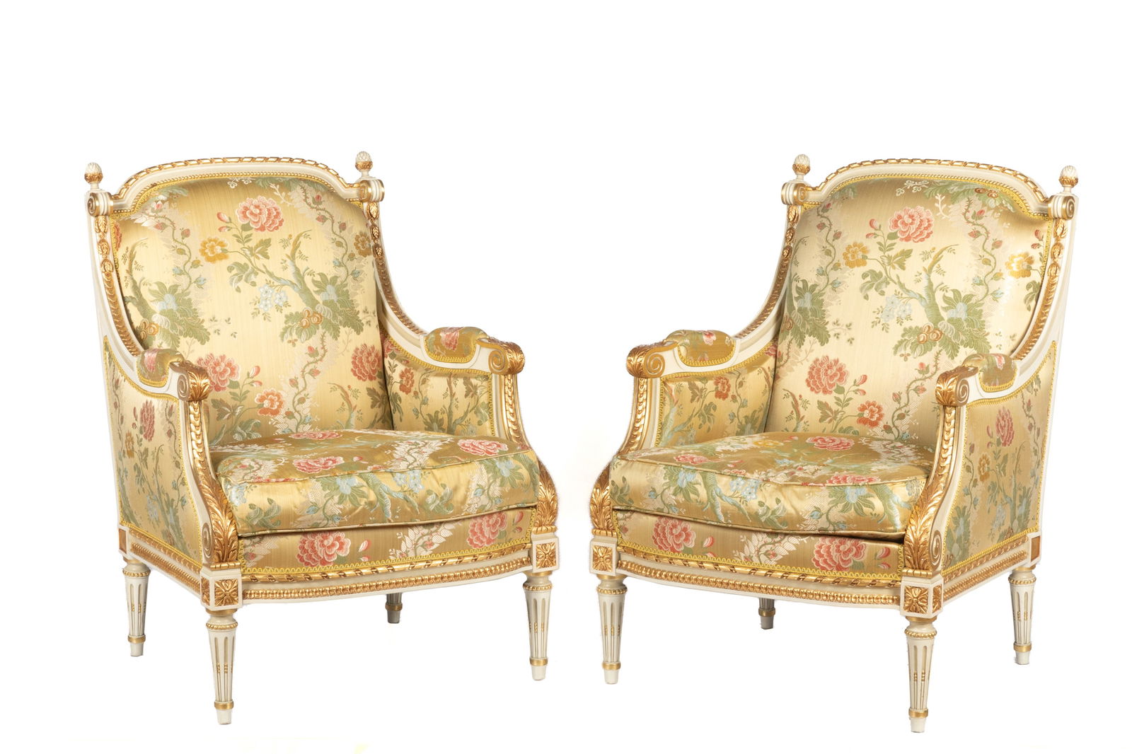 PAIR OF LOUIS XVI STYLE UPHOLSTERED ARMCHAIRS (1 of 3)