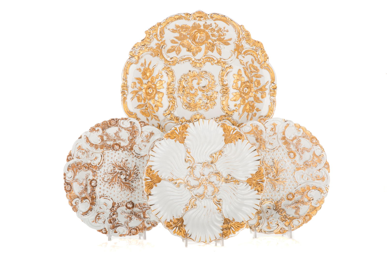 FOUR GILT MEISSEN SERVING PLATES (1 of 2)