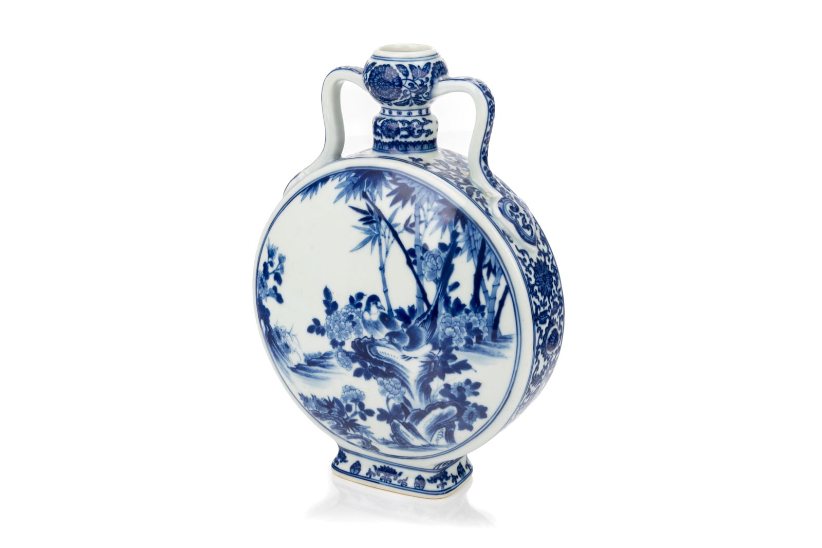 CHINESE STYLE BLUE AND WHITE MAGPIE MOON FLASK (1 of 3)