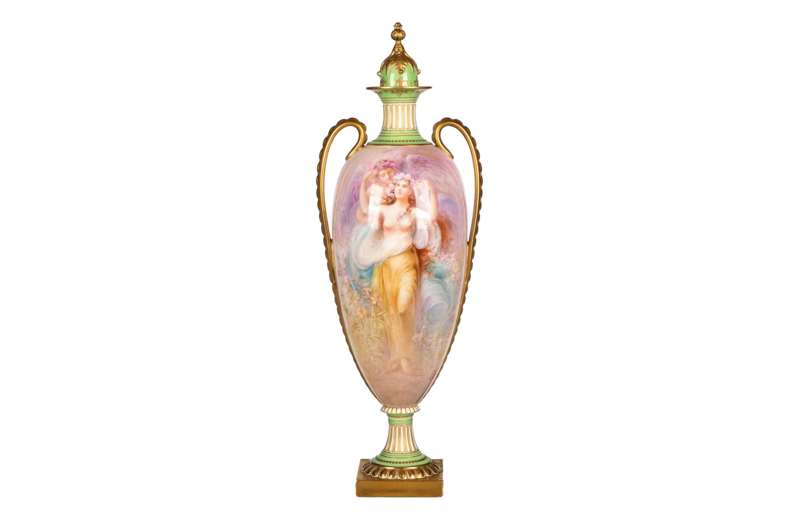 HAND-PAINTED ENGLISH PORCELAIN COVERED URN (1 of 6)