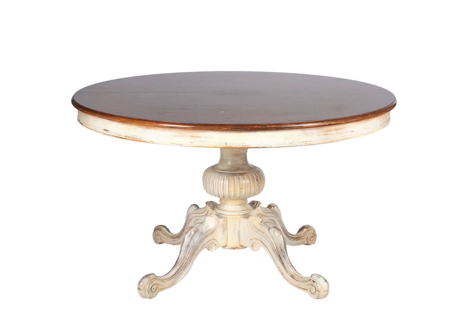 DECORATIVE WHITE ANTIQUED PAINTED PEDESTAL TABLE (1 of 5)