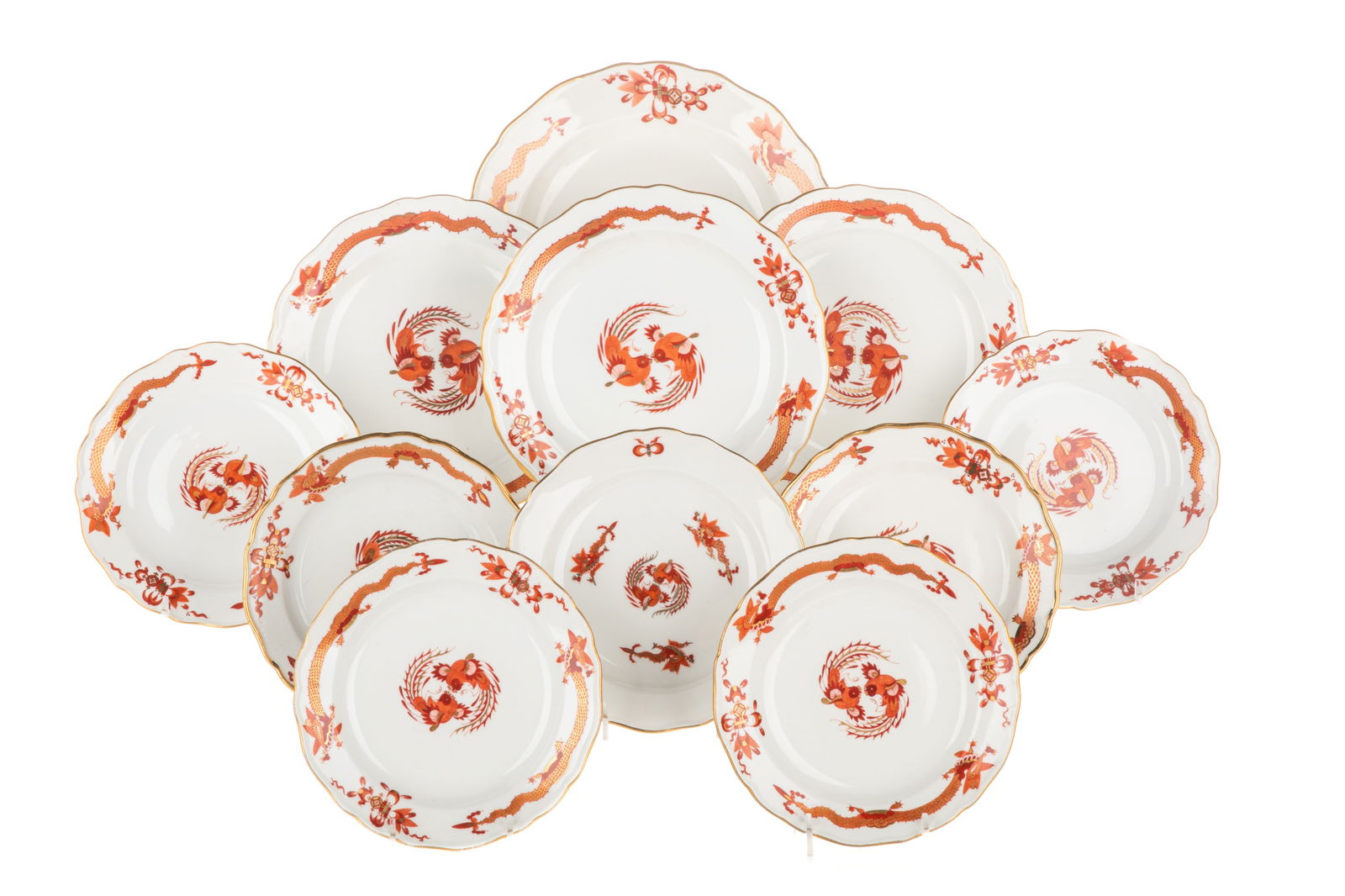 TWELVE MEISSEN 'DRAGON RED' PLATES (1 of 2)
