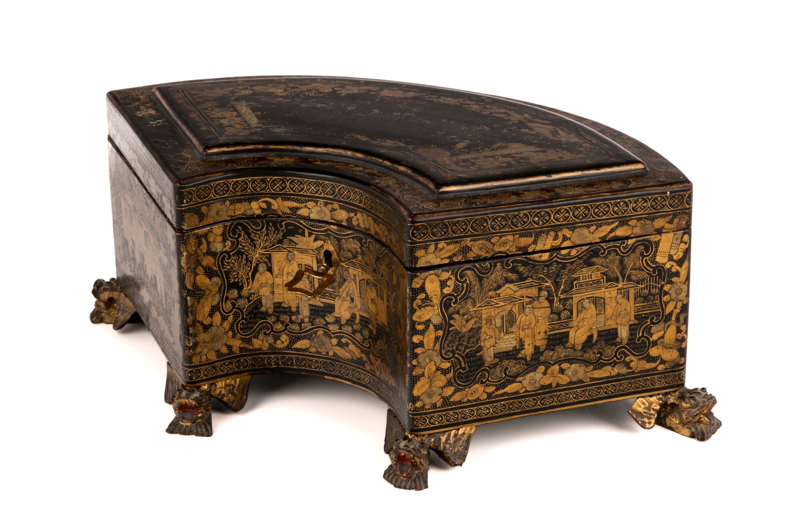 CHINESE EXPORT BLACK LACQUER TEA CADDY (1 of 6)