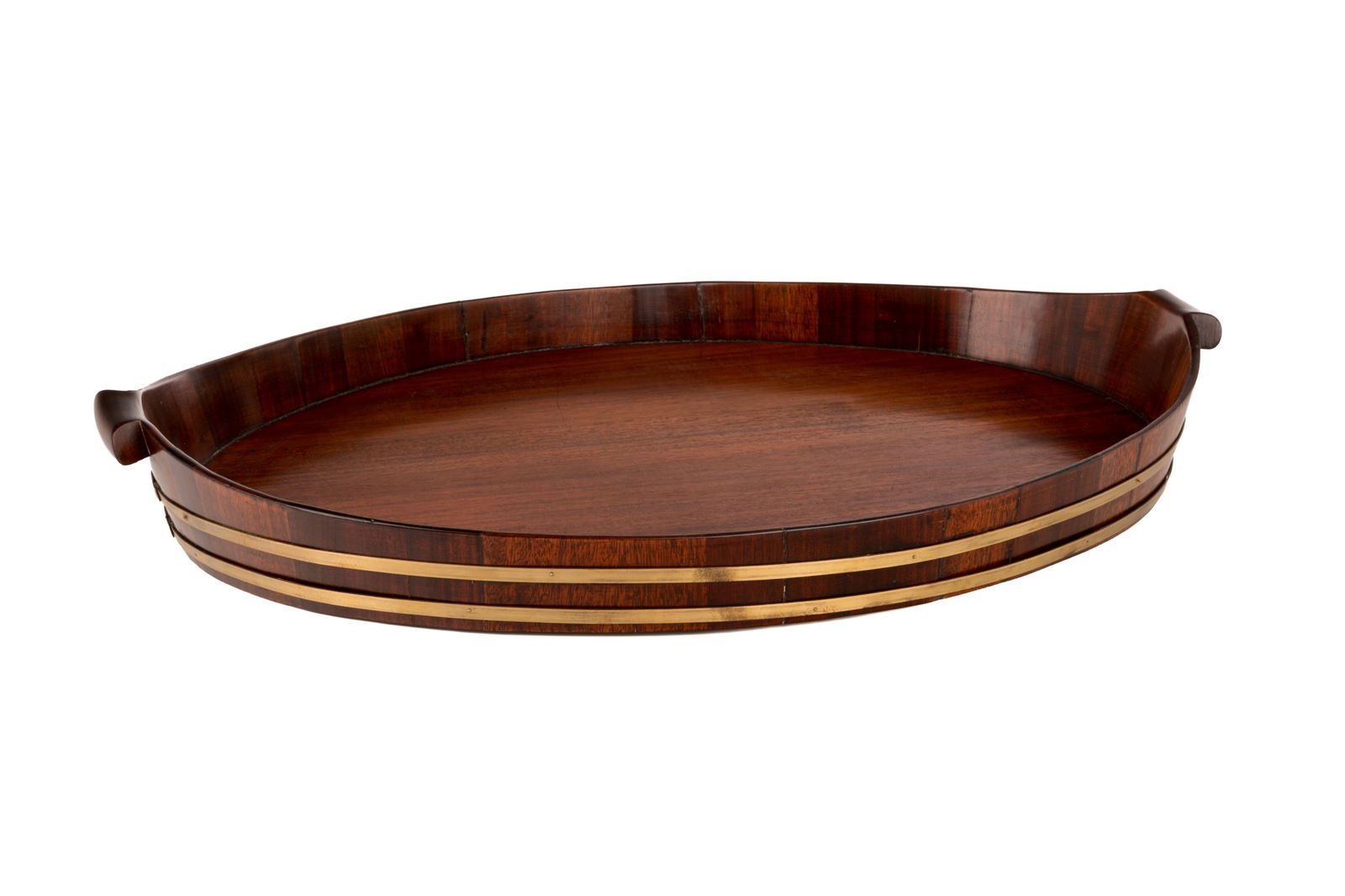 ANTIQUE ENGLISH BRASS BANDED SERVING TRAY (1 of 3)