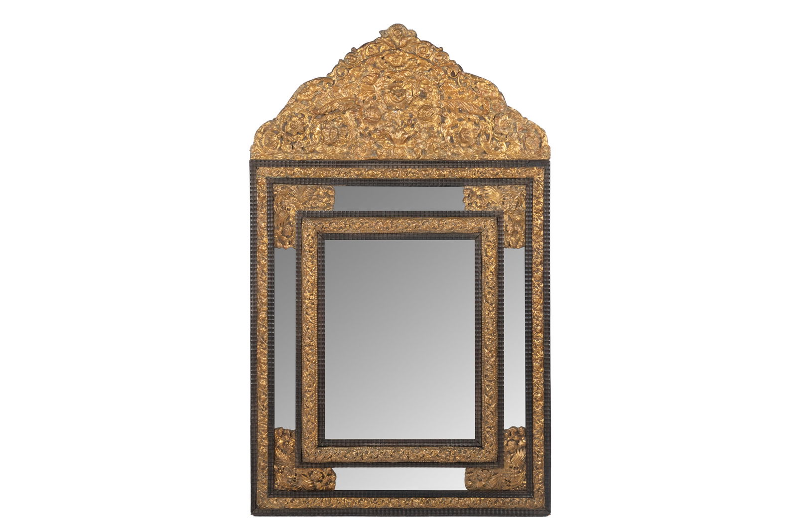 ANTIQUE DUTCH BRASS AND WOOD MIRROR (1 of 3)