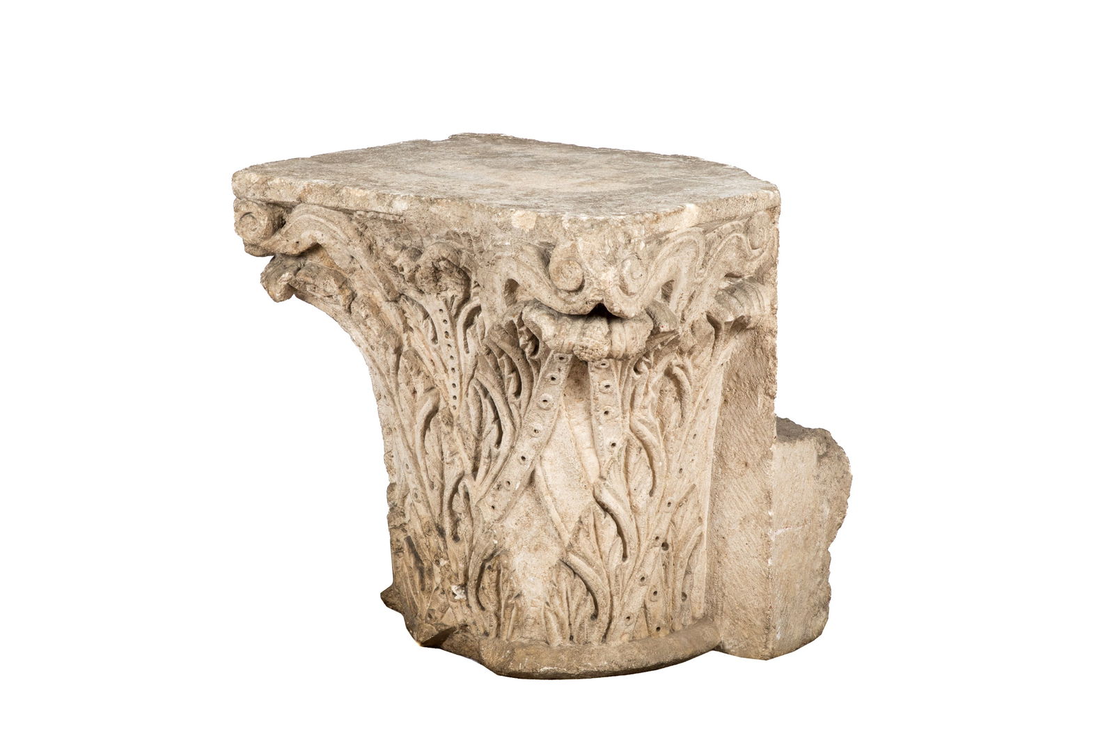 ANTIQUE CARVED LIMESTONE COLUMN CAPITAL (1 of 3)