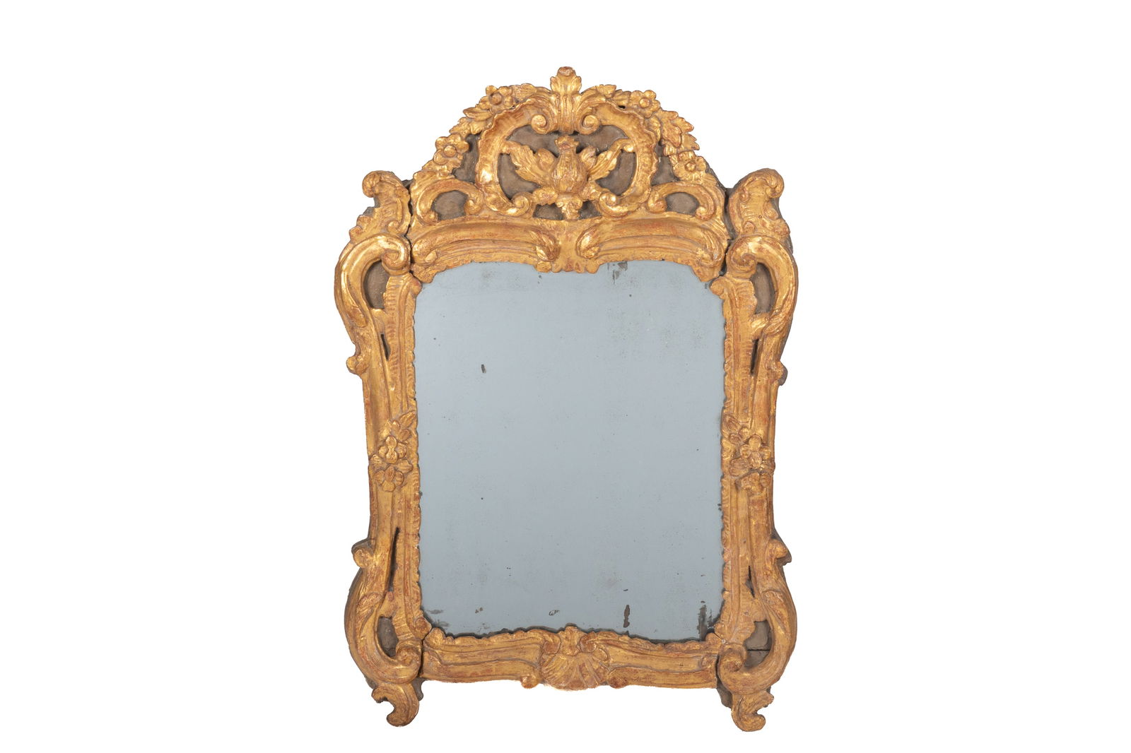 18th C FRENCH LOUIS XV CARVED GILTWOOD MIRROR (1 of 2)