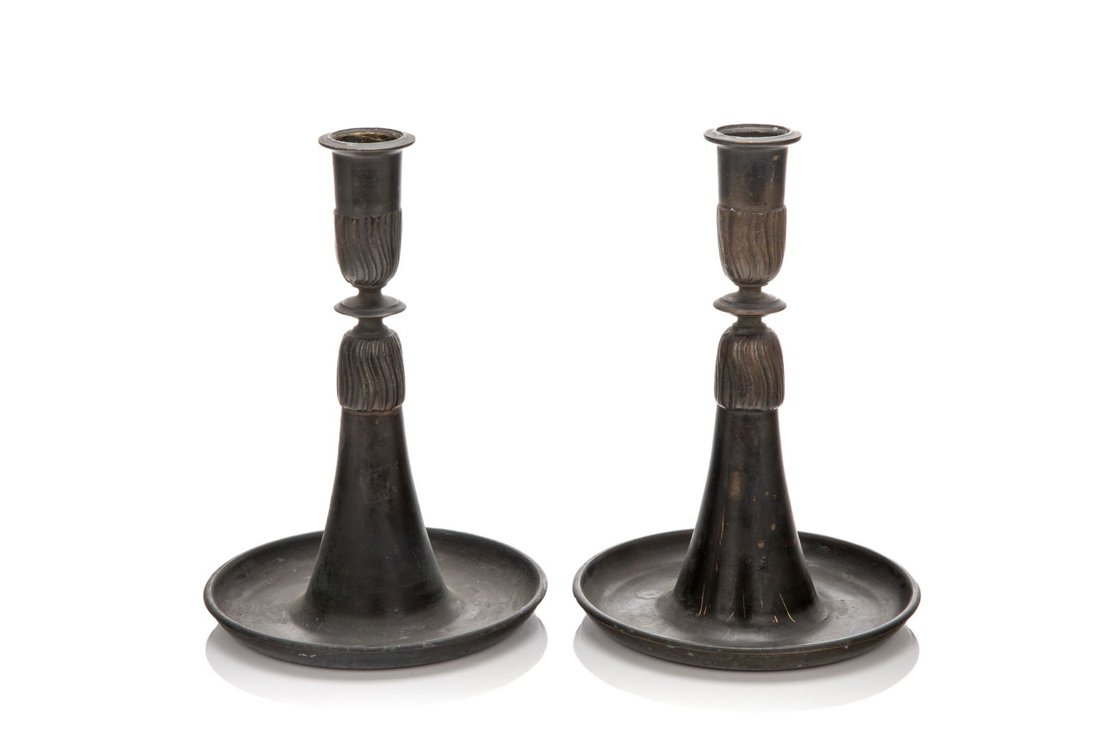 PAIR OF PATINATED BRONZE CANDLESTICKS (1 of 3)