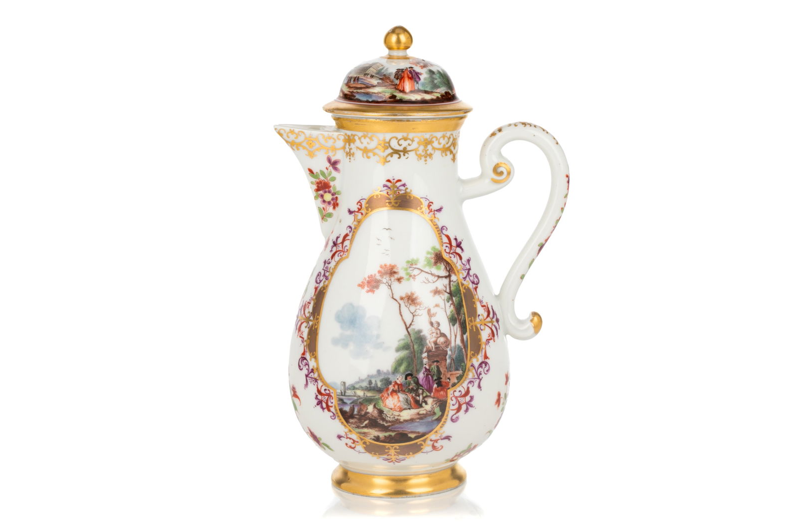 18th C MEISSEN PORCELAIN EUROPEAN SCENE COFFEE POT (1 of 4)