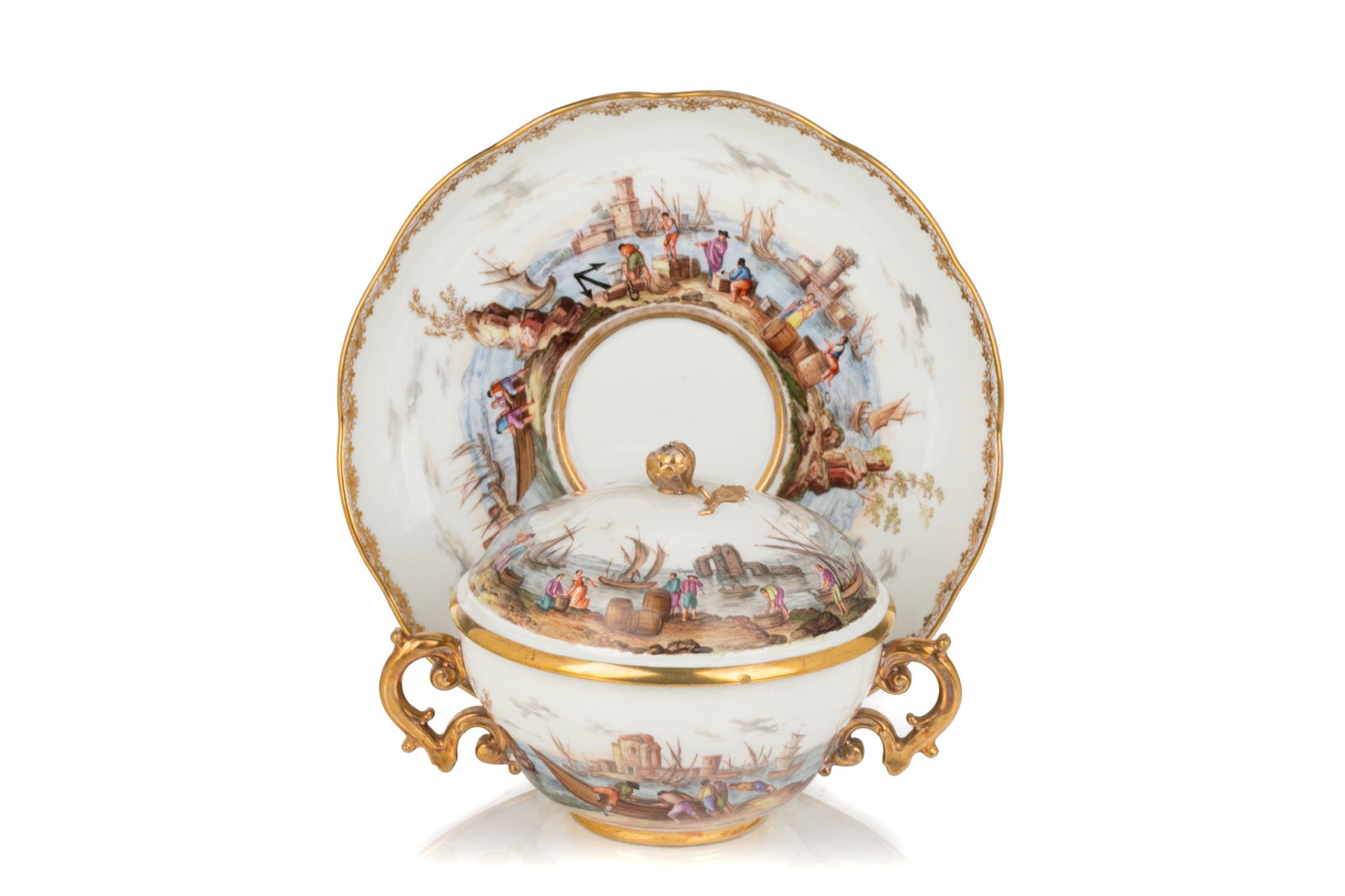 18th C MEISSEN PORCELAIN COVERED ECUELLE ON STAND (1 of 4)