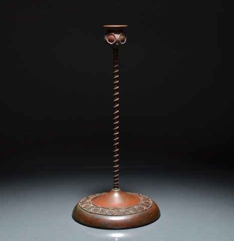 RIVIERE STUDIOS BRONZE CANDLESTICK N.Y.: - with twisted wire work decoration, early 20th Century. Impressed mark at base. H 37.46 cm. (14 3/4 in.).