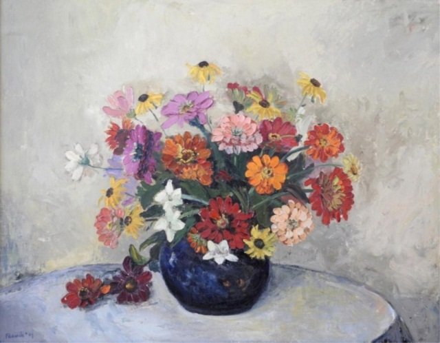 ALBERT JACQUES FRANK (Canadian 1899-1973): Floral Still Life Oil on board, signed, dated '47 lower left 30 x 24 in. (76 x 56.5 cm.)