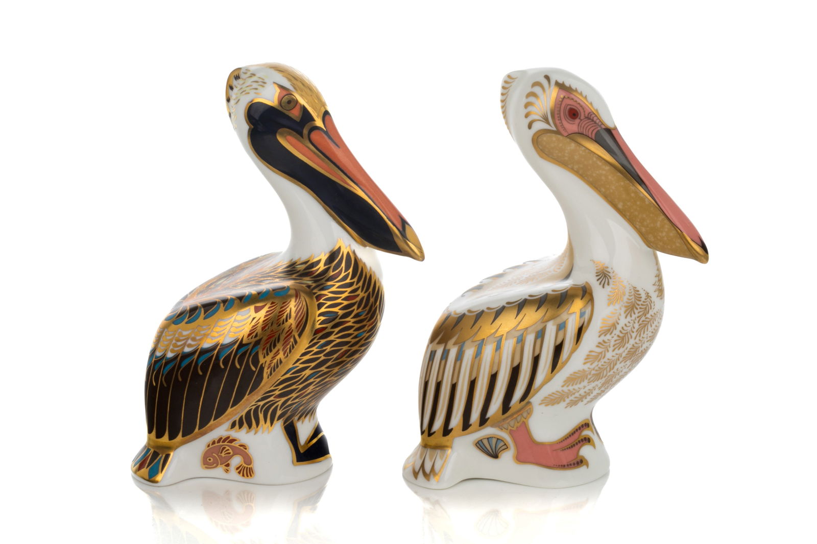 TWO ROYAL CROWN DERBY PELICAN PAPERWEIGHTS (1 of 3)