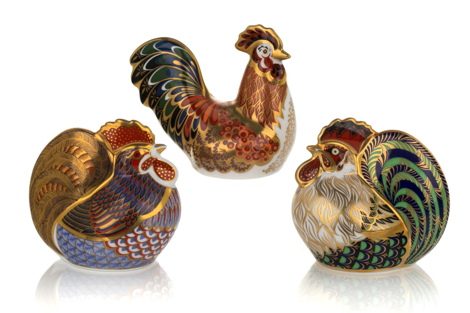 THREE ROYAL CROWN DERBY COCKEREL PAPERWEIGHTS (1 of 3)