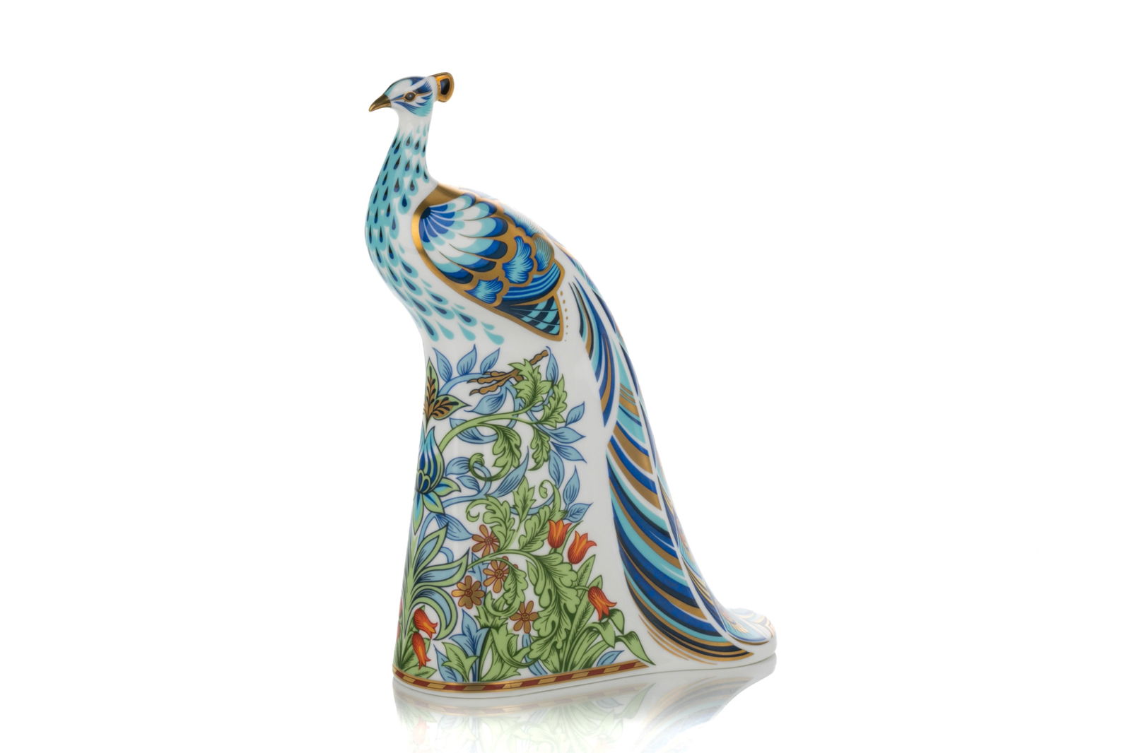 ROYAL CROWN DERBY 'MANOR PEACOCK' PAPERWEIGHT: Royal Crown Derby 'Manor Peacock' paperweight. Marked for Royal Crown Derby in grey to the underside and with a gold stopper. Personalized message to the bottom. English, 21st C. H.: 19 cm (7 1/2 in.)