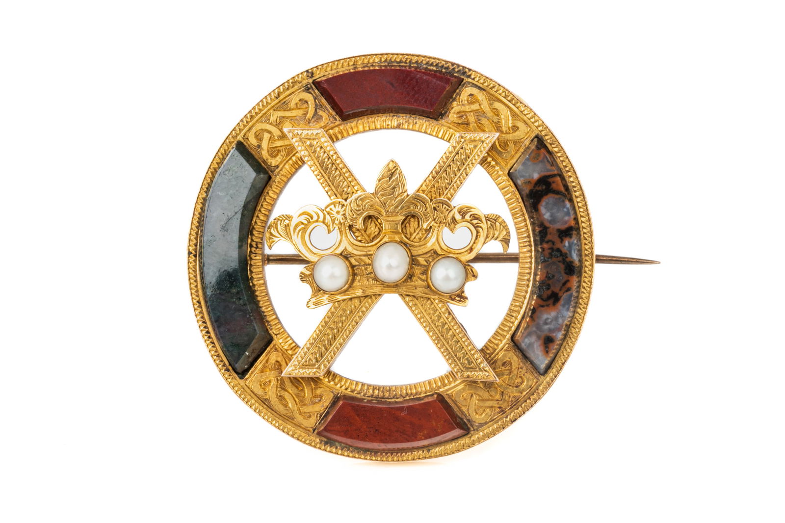 SCOTTISH 15K GOLD PEBBLE BROOCH, 14g (1 of 2)