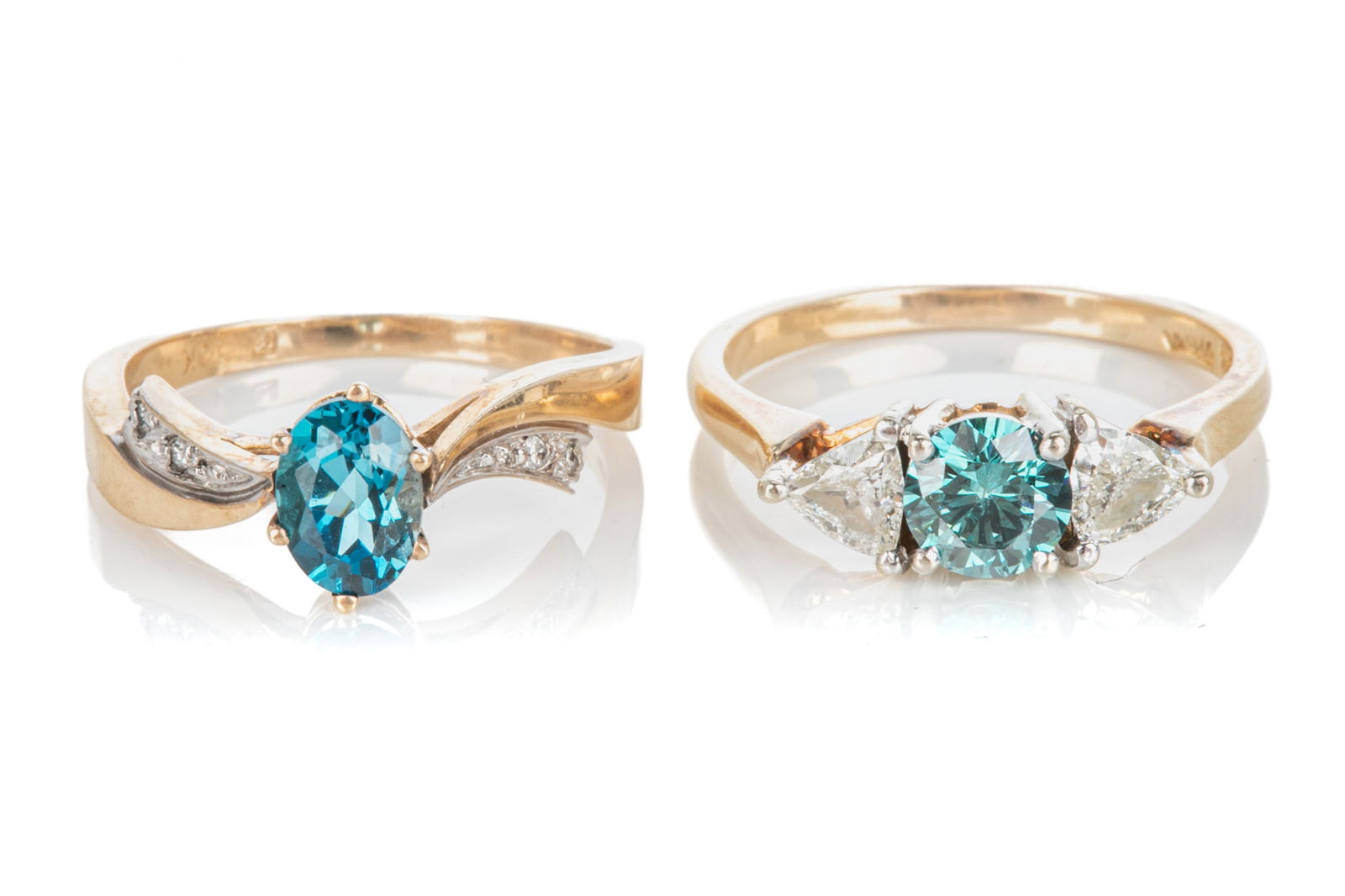 TWO GOLD, DIAMOND AND BLUE GEM-SET RINGS, 5.7g (1 of 3)