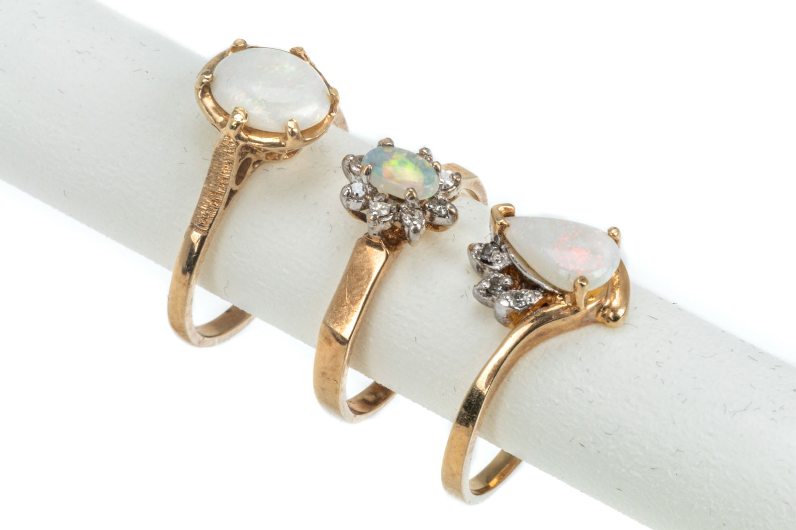 THREE 10K GOLD AND OPAL DRESS RINGS, 5.3g (1 of 1)