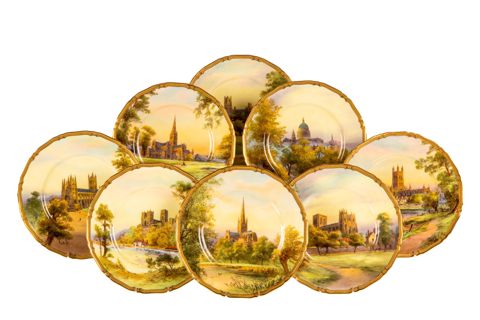 EIGHT ROYAL WORCESTER PORCELAIN 'CATHEDRAL' PLATES (1 of 4)