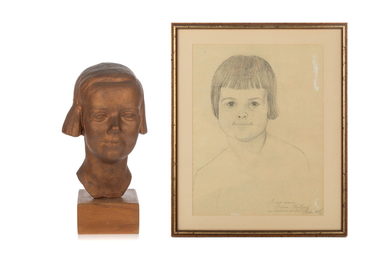 ETIENNE DOCCIO PERINCIOLI (Italian, 1881-1944): Terracotta sculpture of a young girl H. 11 1/2" W. 7" D. 7 1/2" Accompanying sketch Signed, inscribed and dated bottom right H. 15" W. 11 1/2"