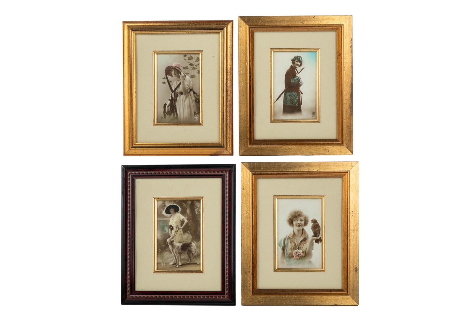 FOUR COLOURIZED PHOTOS OF LADIES (19th / 20th C): All taken by French / Belgian photographers. H. 5" W. 3 1/4" (sight)