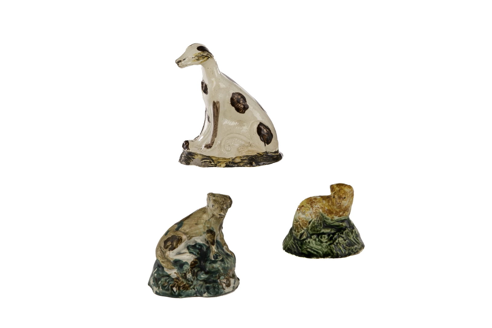 THREE WHIELDON TYPE STAFFORDSHIRE POTTERY ANIMALS (1 of 4)