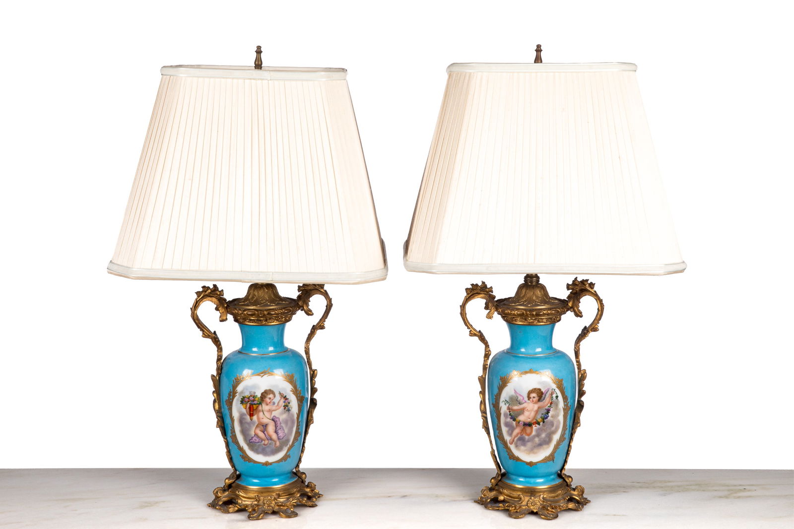 PAIR OF FRENCH PORCELAIN AND BRONZE MOUNTED LAMPS (1 of 2)