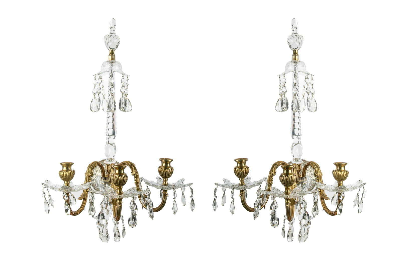 PAIR OF CUT GLASS & BRONZE WALL SCONCES (1 of 1)