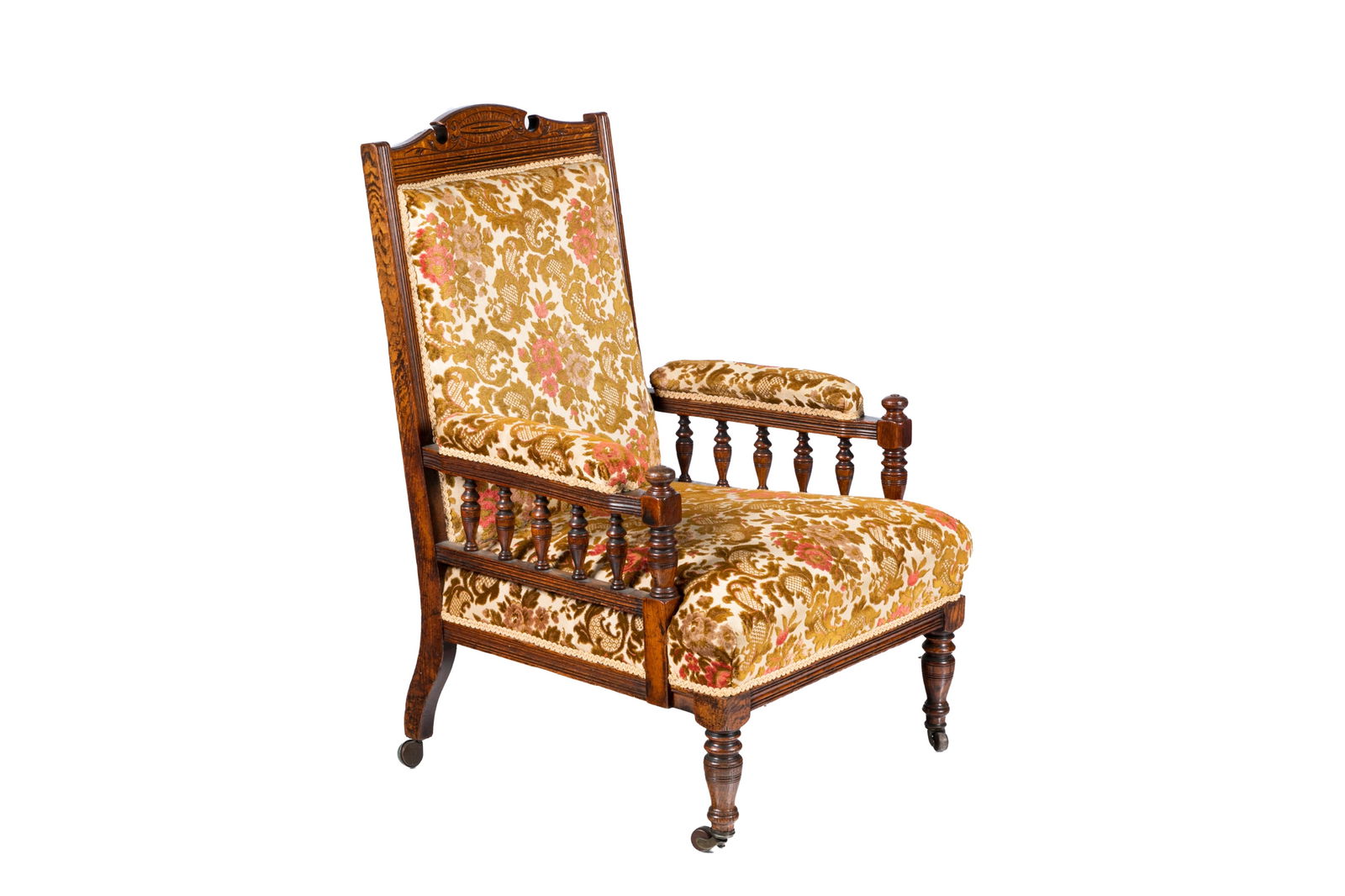 19th C UPHOLSTERED LIBRARY CHAIR (1 of 3)