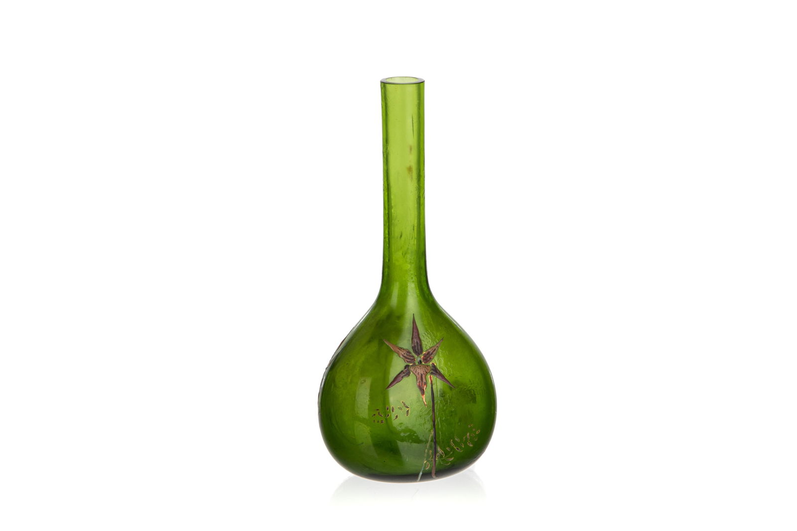 EMILE GALLE ENAMELLED GREEN BOTTLE VASE (1 of 3)