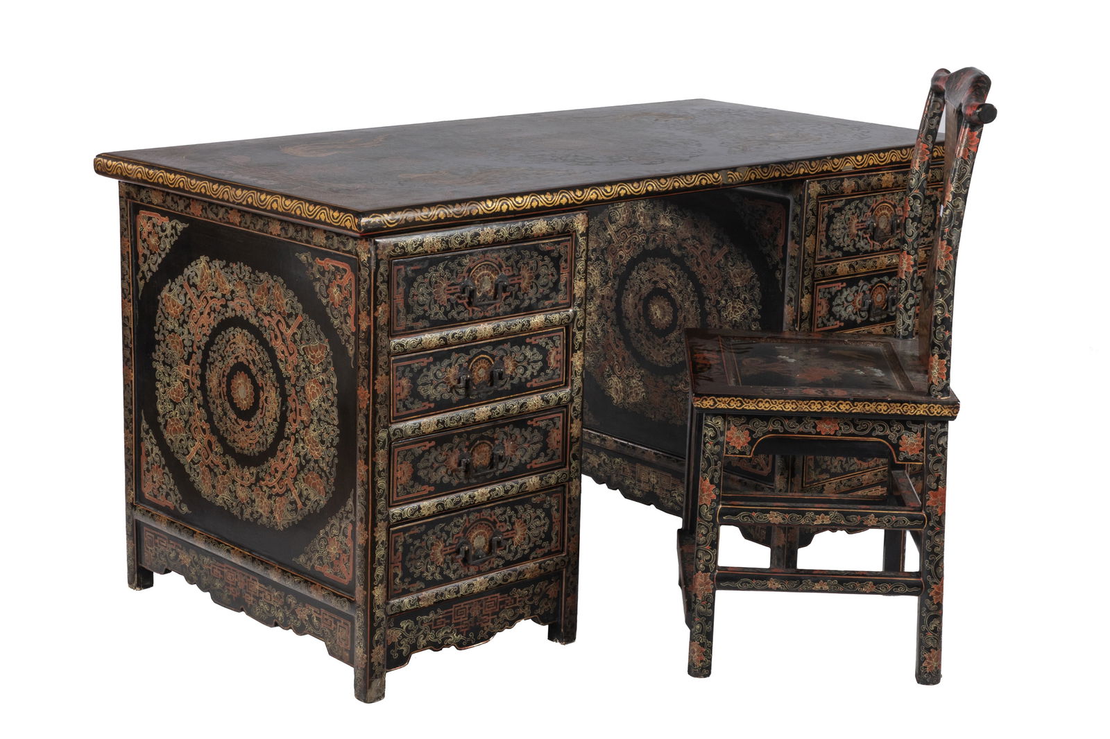 CHINESE LAQUERED DESK AND CHAIR (1 of 10)