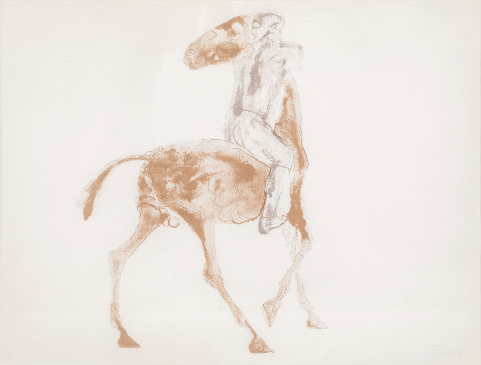 ELISABETH FRINK (English, 1930-1993): Man on horseback Lithograph Ed. 23 / 70 Signed bottom right H.: 20" x W.: 29"